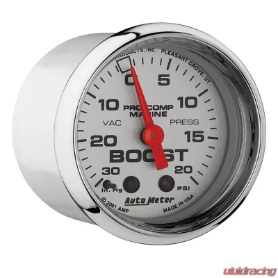 AutoMeter GAUGE; VAC/BOOST; 2 1/16in.; 30INHG-20PSI; MECHANICAL; MARINE CHROME - 200774-35