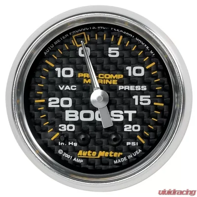 AutoMeter GAUGE; VAC/BOOST; 2 1/16in.; 30INHG-20PSI; MECHANICAL; MARINE CARBON FIBER - 200774-40