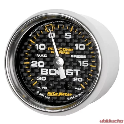 AutoMeter GAUGE; VAC/BOOST; 2 1/16in.; 30INHG-20PSI; MECHANICAL; MARINE CARBON FIBER - 200774-40