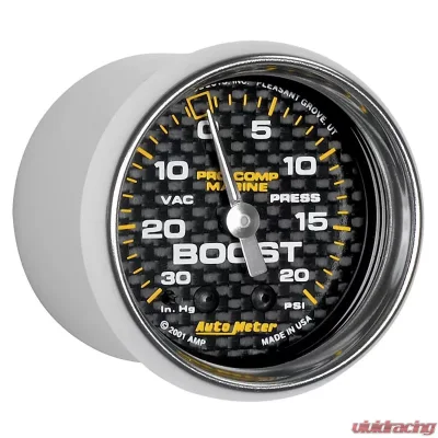 AutoMeter GAUGE; VAC/BOOST; 2 1/16in.; 30INHG-20PSI; MECHANICAL; MARINE CARBON FIBER - 200774-40