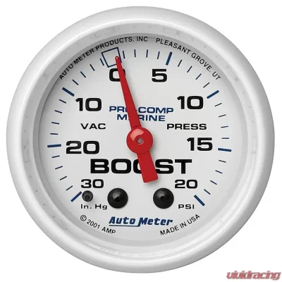 AutoMeter GAUGE; VAC/BOOST; 2 1/16in.; 30INHG-20PSI; MECHANICAL; MARINE WHITE - 200774