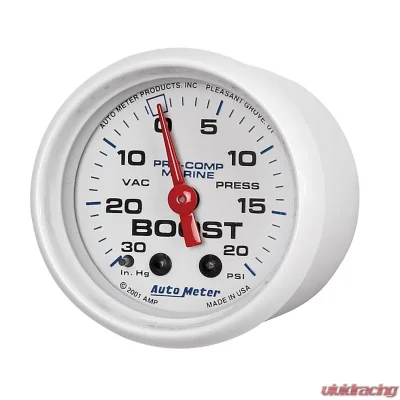 AutoMeter GAUGE; VAC/BOOST; 2 1/16in.; 30INHG-20PSI; MECHANICAL; MARINE WHITE - 200774