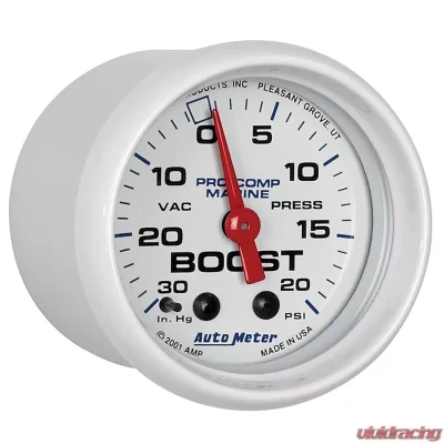 AutoMeter GAUGE; VAC/BOOST; 2 1/16in.; 30INHG-20PSI; MECHANICAL; MARINE WHITE - 200774