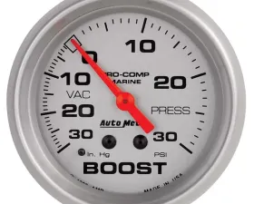 AutoMeter GAUGE; VAC/BOOST; 2 5/8in.; 30INHG-30PSI; MECHANICAL; MARINE SILVER