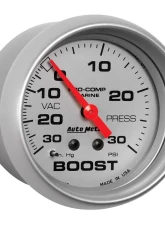 AutoMeter GAUGE; VAC/BOOST; 2 5/8in.; 30INHG-30PSI; MECHANICAL; MARINE SILVER                                     - 200775-33 - Image 3