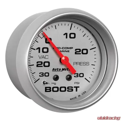 AutoMeter GAUGE; VAC/BOOST; 2 5/8in.; 30INHG-30PSI; MECHANICAL; MARINE SILVER - 200775-33