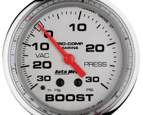 AutoMeter GAUGE; VAC/BOOST; 2 5/8in.; 30INHG-30PSI; MECHANICAL; MARINE CHROME