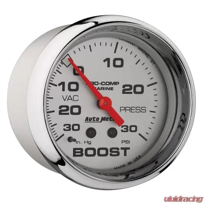 AutoMeter GAUGE; VAC/BOOST; 2 5/8in.; 30INHG-30PSI; MECHANICAL; MARINE CHROME - 200775-35