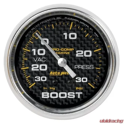AutoMeter GAUGE; VAC/BOOST; 2 5/8in.; 30INHG-30PSI; MECHANICAL; MARINE CARBON FIBER - 200775-40