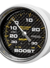 AutoMeter GAUGE; VAC/BOOST; 2 5/8in.; 30INHG-30PSI; MECHANICAL; MARINE CARBON FIBER                                     - 200775-40 - Image 2