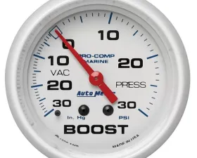 AutoMeter GAUGE; VAC/BOOST; 2 5/8in.; 30INHG-30PSI; MECHANICAL; MARINE WHITE