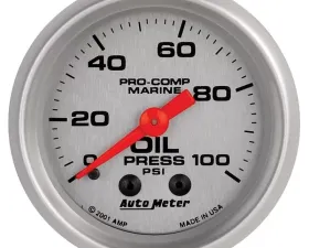 AutoMeter GAUGE; OIL PRESSURE; 2 1/16in.; 100PSI; MECHANICAL; MARINE SILVER