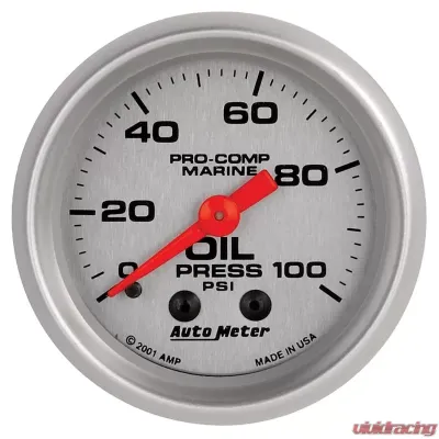 AutoMeter GAUGE; OIL PRESSURE; 2 1/16in.; 100PSI; MECHANICAL; MARINE SILVER - 200790-33