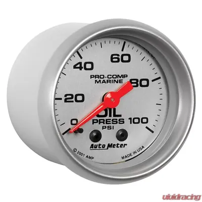 AutoMeter GAUGE; OIL PRESSURE; 2 1/16in.; 100PSI; MECHANICAL; MARINE SILVER - 200790-33