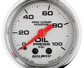 AutoMeter GAUGE; OIL PRESSURE; 2 1/16in.; 100PSI; MECHANICAL; MARINE CHROME