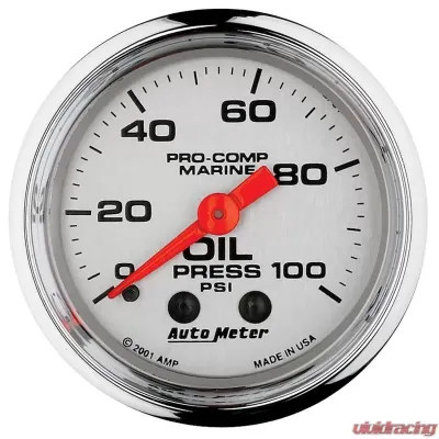 AutoMeter GAUGE; OIL PRESSURE; 2 1/16in.; 100PSI; MECHANICAL; MARINE CHROME - 200790-35