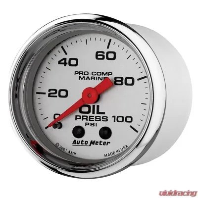 AutoMeter GAUGE; OIL PRESSURE; 2 1/16in.; 100PSI; MECHANICAL; MARINE CHROME - 200790-35