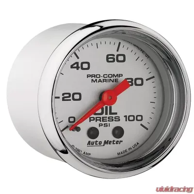 AutoMeter GAUGE; OIL PRESSURE; 2 1/16in.; 100PSI; MECHANICAL; MARINE CHROME - 200790-35