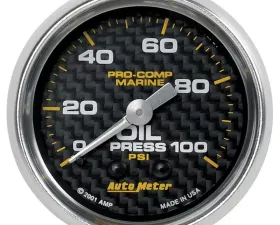 AutoMeter GAUGE; OIL PRESSURE; 2 1/16in.; 100PSI; MECHANICAL; MARINE CARBON FIBER