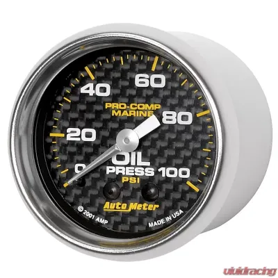 AutoMeter GAUGE; OIL PRESSURE; 2 1/16in.; 100PSI; MECHANICAL; MARINE CARBON FIBER - 200790-40