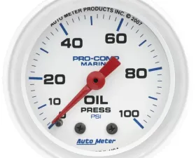 AutoMeter GAUGE; OIL PRESSURE; 2 1/16in.; 100PSI; MECHANICAL; MARINE WHITE