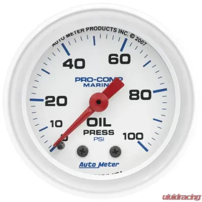AutoMeter GAUGE; OIL PRESSURE; 2 1/16in.; 100PSI; MECHANICAL; MARINE WHITE - 200790