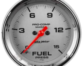 AutoMeter GAUGE; FUEL PRESSURE; 2 1/16in.; 15PSI; DIGITAL STEPPER MOTOR; MARINE CHROME