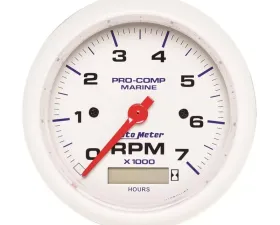 AutoMeter GAUGE; TACHOMETER; 3 3/8in.; 7K RPM; W/HOURMETER; MARINE WHITE