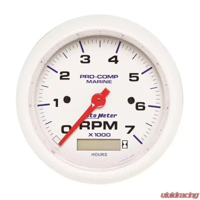 AutoMeter GAUGE; TACHOMETER; 3 3/8in.; 7K RPM; W/HOURMETER; MARINE WHITE - 200890