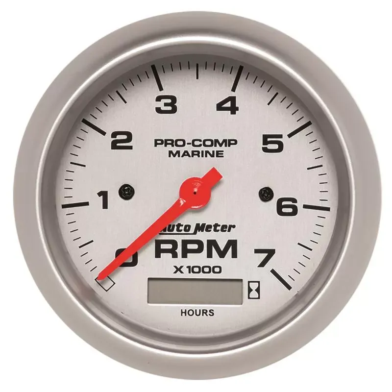 AutoMeter GAUGE; TACHOMETER; 3 3/8in.; 7K RPM; W/HOURMETER; MARINE SILVER - 200890-33