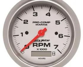 AutoMeter GAUGE; TACHOMETER; 3 3/8in.; 7K RPM; W/HOURMETER; MARINE SILVER