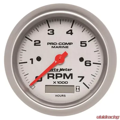 AutoMeter GAUGE; TACHOMETER; 3 3/8in.; 7K RPM; W/HOURMETER; MARINE SILVER - 200890-33