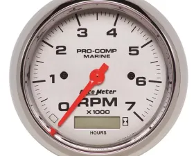 AutoMeter GAUGE; TACHOMETER; 3 3/8in.; 7K RPM; W/HOURMETER; MARINE CHROME