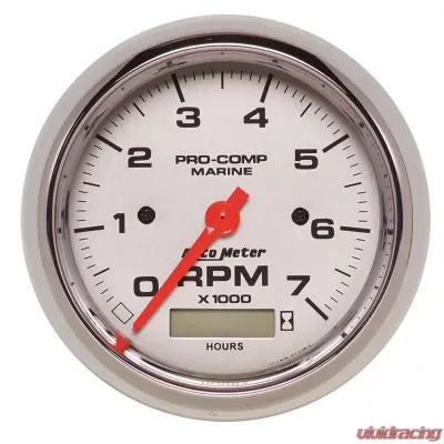 AutoMeter GAUGE; TACHOMETER; 3 3/8in.; 7K RPM; W/HOURMETER; MARINE CHROME - 200890-35