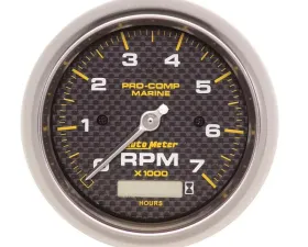 AutoMeter GAUGE; TACHOMETER; 3 3/8in.; 7K RPM; W/HOURMETER; MARINE CARBON FIBER