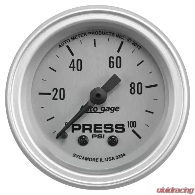 AutoMeter GAUGE CONSOLE; PRESSURE; 2 1/16in.; 100PSI; SLVR DIAL; SLVR BEZEL; AUTOGAGE - 2334