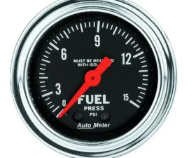 AutoMeter GAUGE; FUEL PRESSURE; 2 1/16in.; 15PSI; MECH. W/ISOLATOR; TRADITIONAL CHROME
