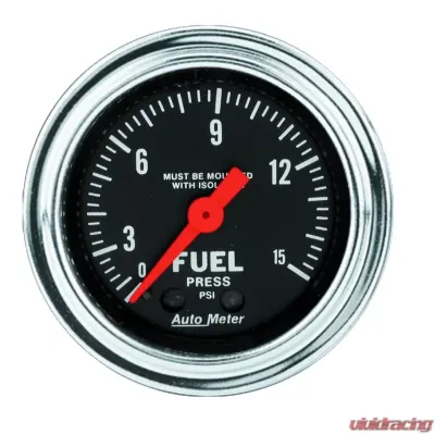 AutoMeter GAUGE; FUEL PRESSURE; 2 1/16in.; 15PSI; MECH. W/ISOLATOR; TRADITIONAL CHROME - 2413