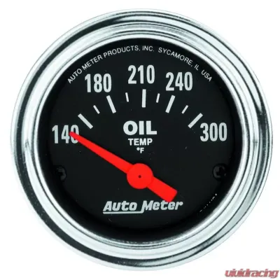AutoMeter GAUGE; OIL TEMP; 2 1/16in.; 140-300deg.F; ELECTRIC; TRADITIONAL CHROME - 2543