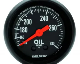 AutoMeter GAUGE; OIL TEMP; 2 1/16in.; 140-280deg.F; MECHANICAL; Z-SERIES