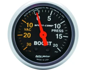 AutoMeter GAUGE; VAC/BOOST; 2 1/16in.; 30INHG-20PSI; MECHANICAL; SPORT-COMP