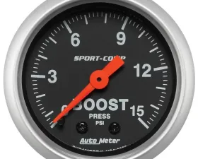 AutoMeter GAUGE; BOOST; 2 1/16in.; 15PSI; MECHANICAL; SPORT-COMP