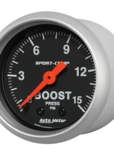 AutoMeter GAUGE; BOOST; 2 1/16in.; 15PSI; MECHANICAL; SPORT-COMP                                     - 3302 - Image 2