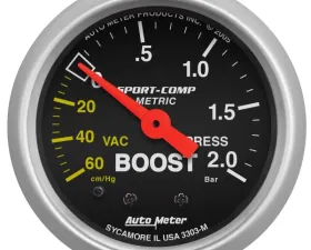 AutoMeter GAUGE; VAC/BOOST; 2 1/16in.; 60CMHG-2.0BAR; MECHANICAL; SPORT-COMP