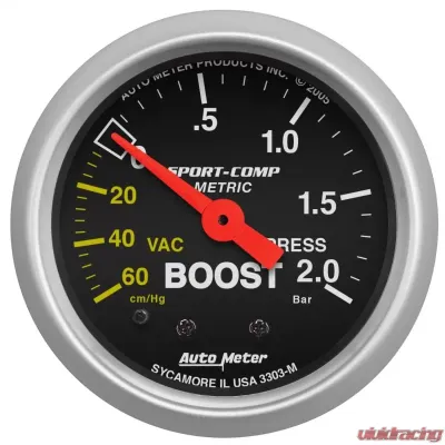 AutoMeter GAUGE; VAC/BOOST; 2 1/16in.; 60CMHG-2.0BAR; MECHANICAL; SPORT-COMP - 3303-M