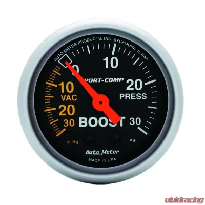 AutoMeter GAUGE; VAC/BOOST; 2 1/16in.; 30INHG-30PSI; MECHANICAL; SPORT-COMP - 3303