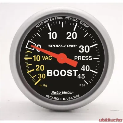 AutoMeter GAUGE; VAC/BOOST; 2 1/16in.; 30INHG-45PSI; MECHANICAL; SPORT-COMP - 3308
