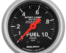 AutoMeter GAUGE; FUEL PRESSURE; 2 1/16in.; 1.0BAR; MECHANICAL; SPORT-COMP