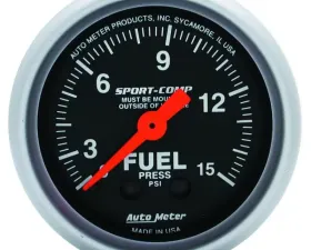 AutoMeter GAUGE; FUEL PRESSURE; 2 1/16in.; 15PSI; MECHANICAL; SPORT-COMP