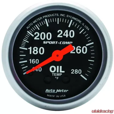 AutoMeter GAUGE; OIL TEMP; 2 1/16in.; 140-280deg.F; MECHANICAL; SPORT-COMP - 3341